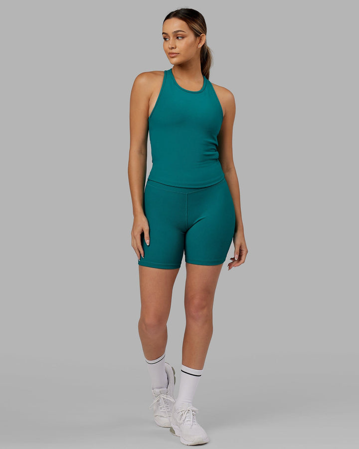 Woman Wearing Strike Ribbed Mid Short Tights - Sea Green