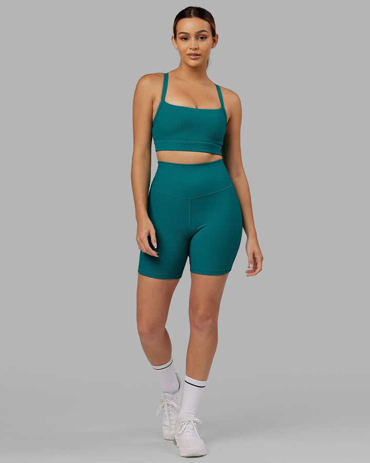 Woman Wearing Strike Ribbed Mid Short Tights - Sea Green