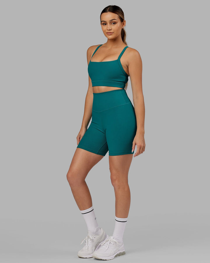 Woman Wearing Strike Ribbed Mid Short Tights - Sea Green