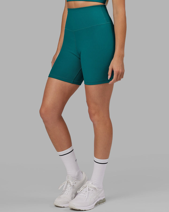 Woman Wearing Strike Ribbed Mid Short Tights - Sea Green
