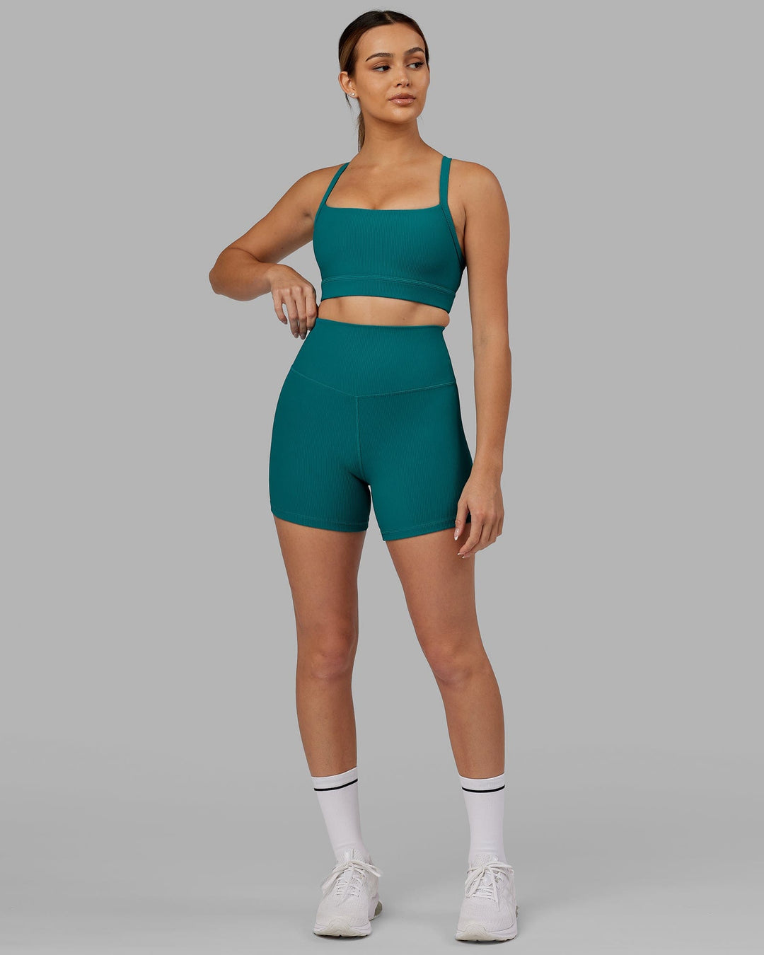 Woman Wearing Products Strike Ribbed X-Short Tights - Sea Green