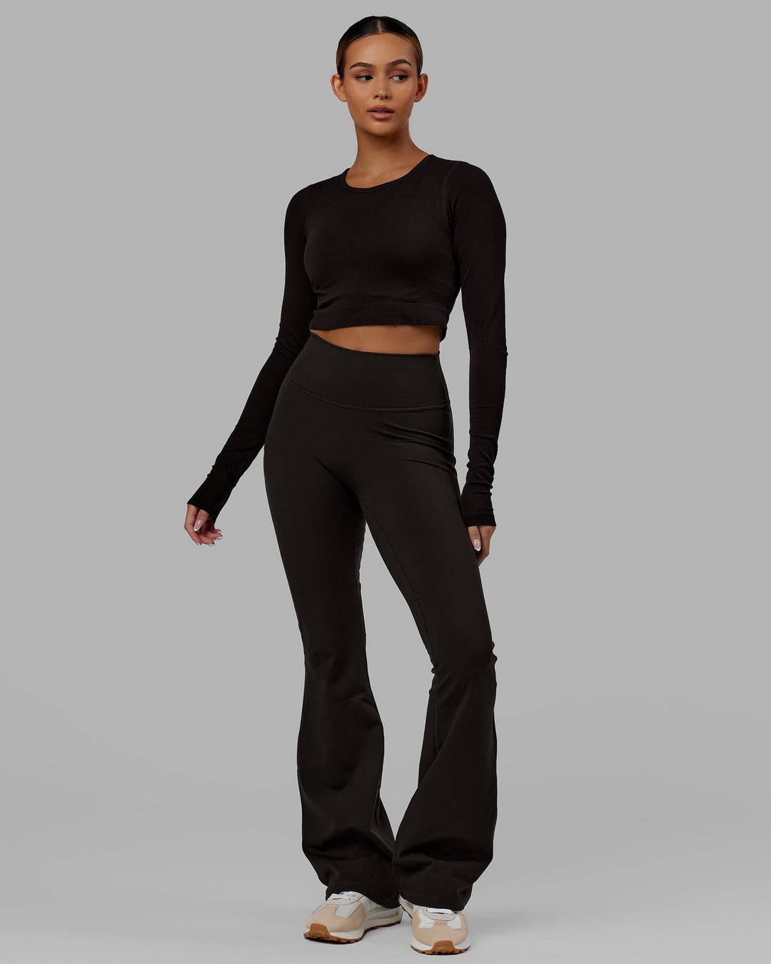 Woman wearing Ultra Soft Seamless Long Sleeve Top - Dark Walnut