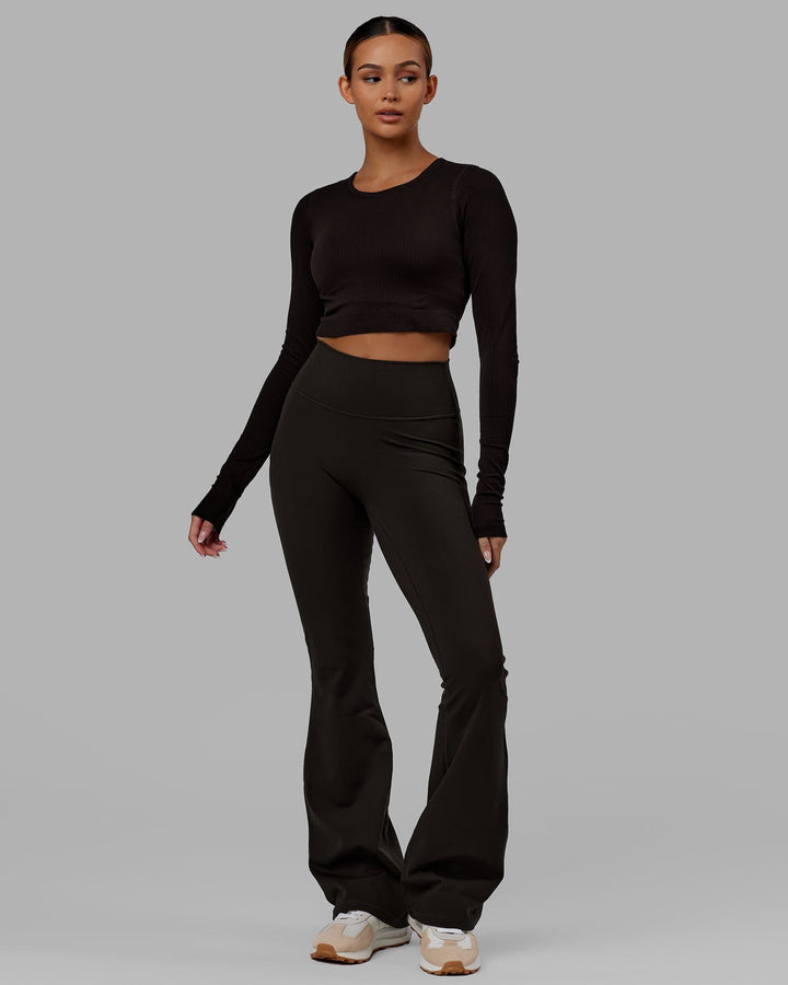 Woman wearing Ultra Soft Seamless Long Sleeve Top - Dark Walnut