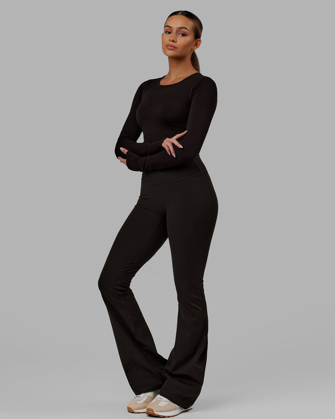 Woman wearing Ultra Soft Seamless Long Sleeve Top - Dark Walnut