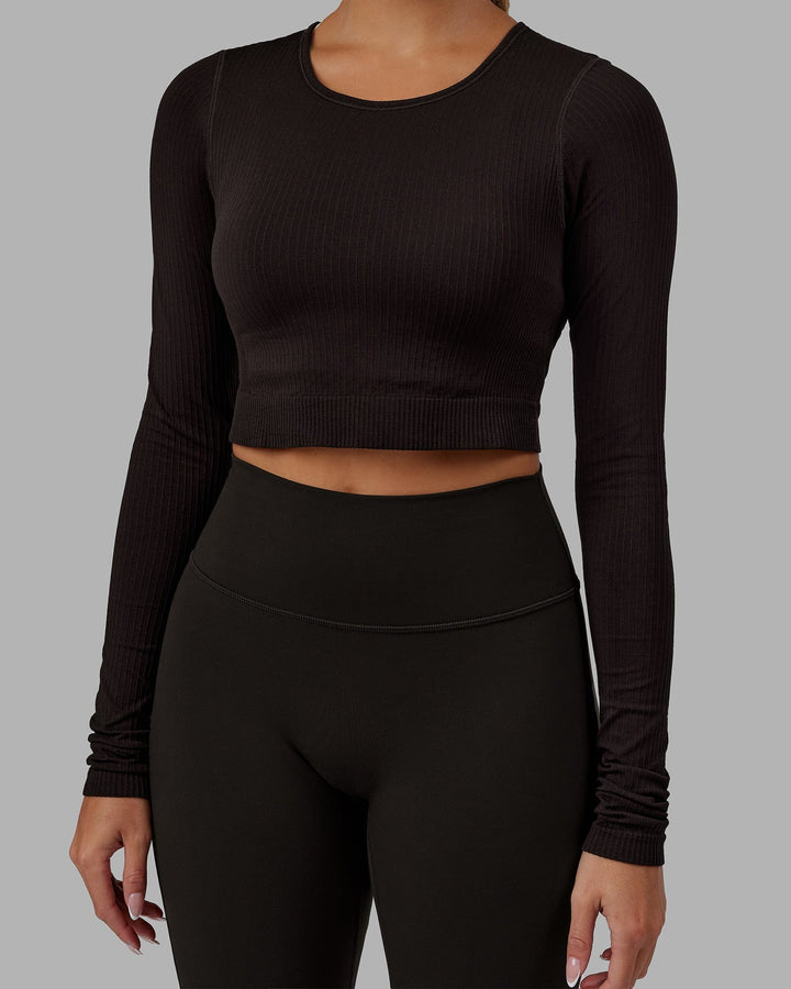 Woman wearing Ultra Soft Seamless Long Sleeve Top - Dark Walnut
