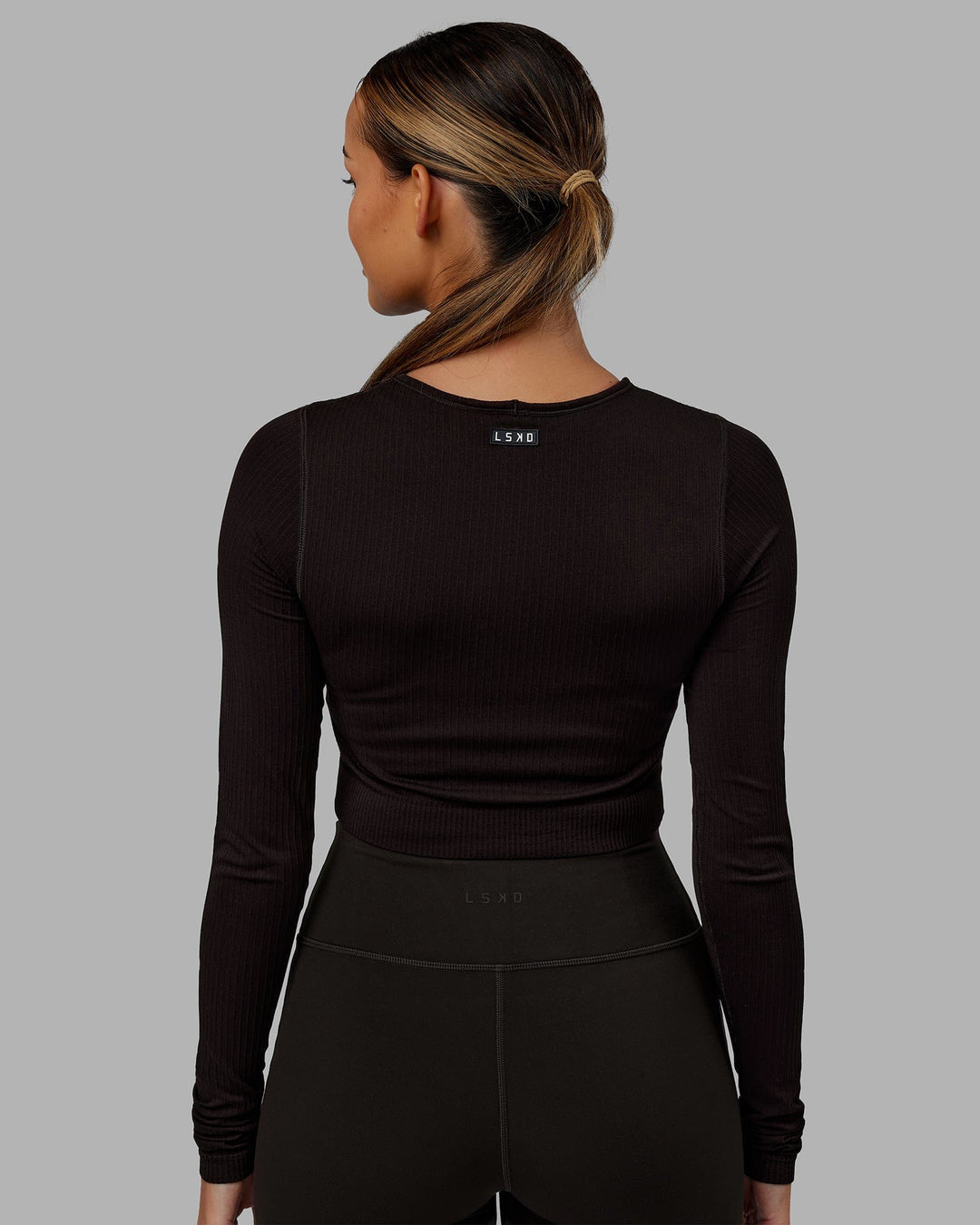Woman wearing Ultra Soft Seamless Long Sleeve Top - Dark Walnut