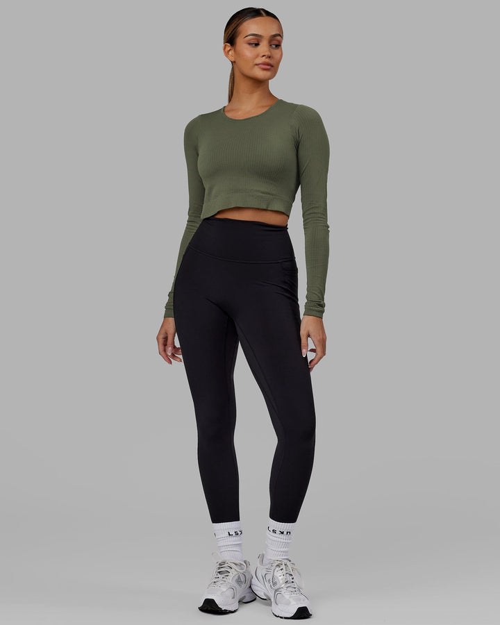 Woman wearing Ultra Soft Seamless Long Sleeve Top - Olive Fade
