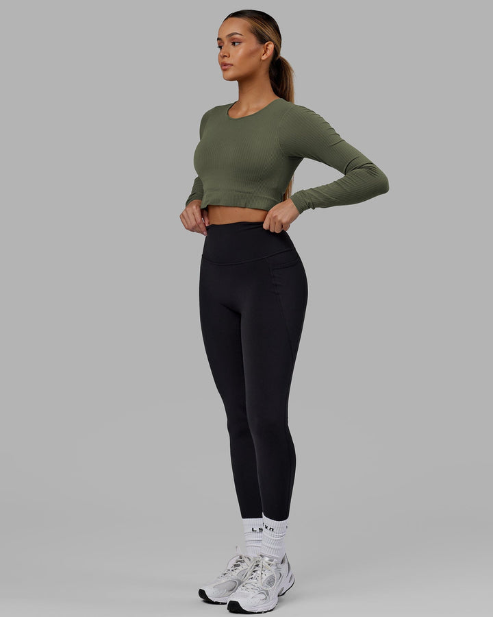 Woman wearing Ultra Soft Seamless Long Sleeve Top - Olive Fade