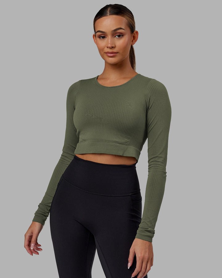 Woman wearing Ultra Soft Seamless Long Sleeve Top - Olive Fade