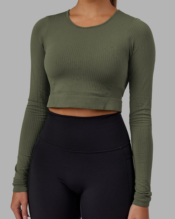 Woman wearing Ultra Soft Seamless Long Sleeve Top - Olive Fade
