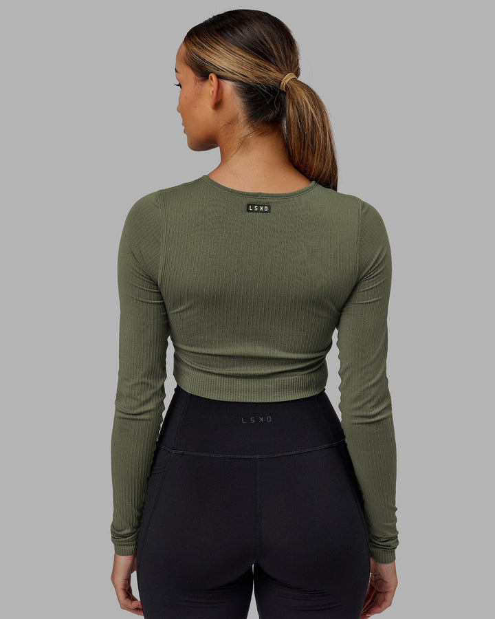 Woman wearing Ultra Soft Seamless Long Sleeve Top - Olive Fade