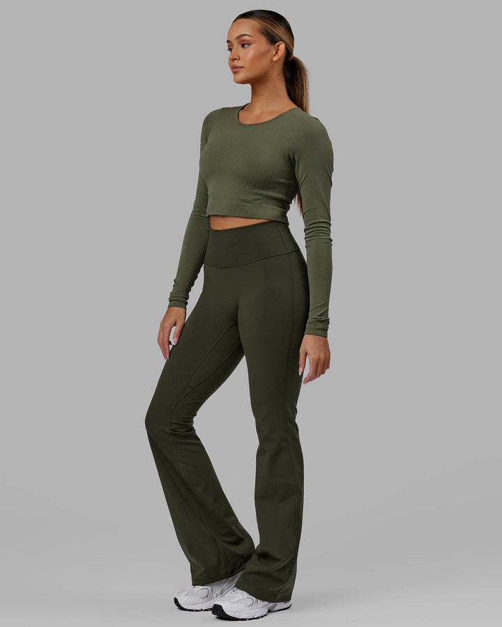 Woman wearing Ultra Soft Seamless Long Sleeve Top - Olive Fade