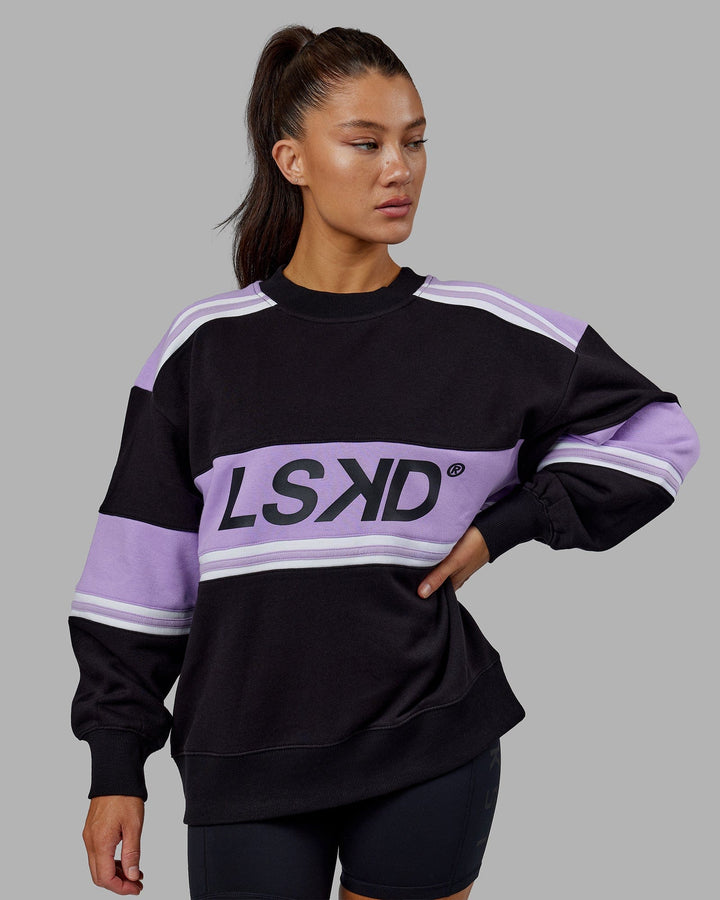 Woman wearing Unisex A-Team Sweater Oversize - Black-Pale Lilac