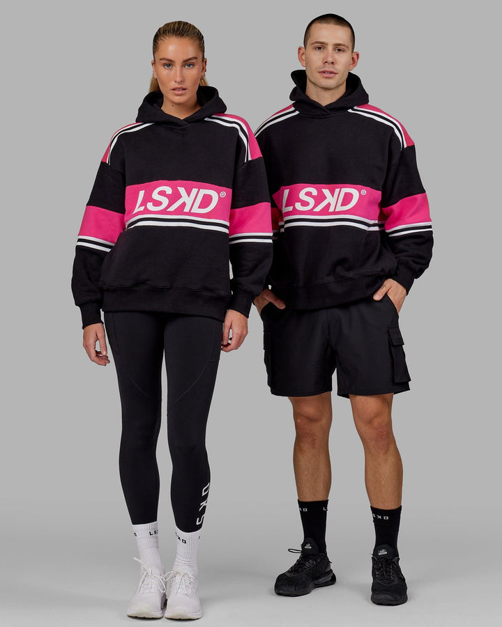 Duo wearing Unisex A-Team Hoodie Oversize - Black-Pink