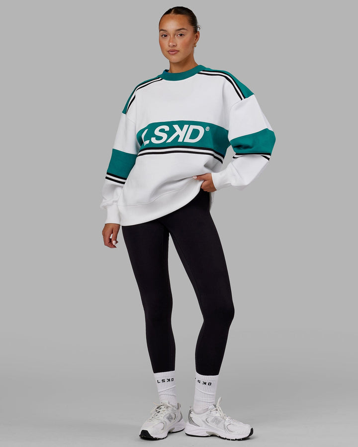 Woman wearing A-Team Sweater Oversize - White-Deep Lake