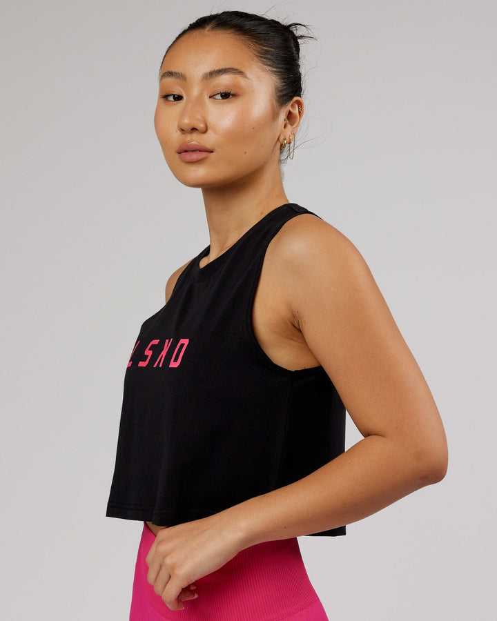 Woman wearing Agile FLXCotton Tank - Black-Boysenberry