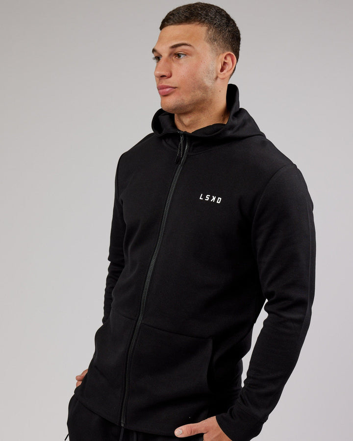 Man wearing Mens Athlete ForgedFleece Zip Up Hoodie - Black