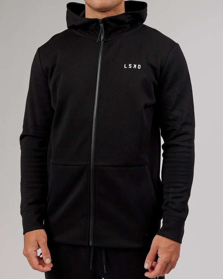 Man wearing Mens Athlete ForgedFleece Zip Up Hoodie - Black