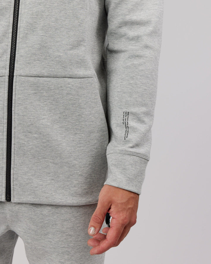 Man wearing Athlete ForgedFleece Zip Up Hoodie - Lt Grey Marl