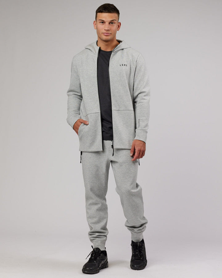 Man wearing Athlete ForgedFleece Zip Up Hoodie - Lt Grey Marl