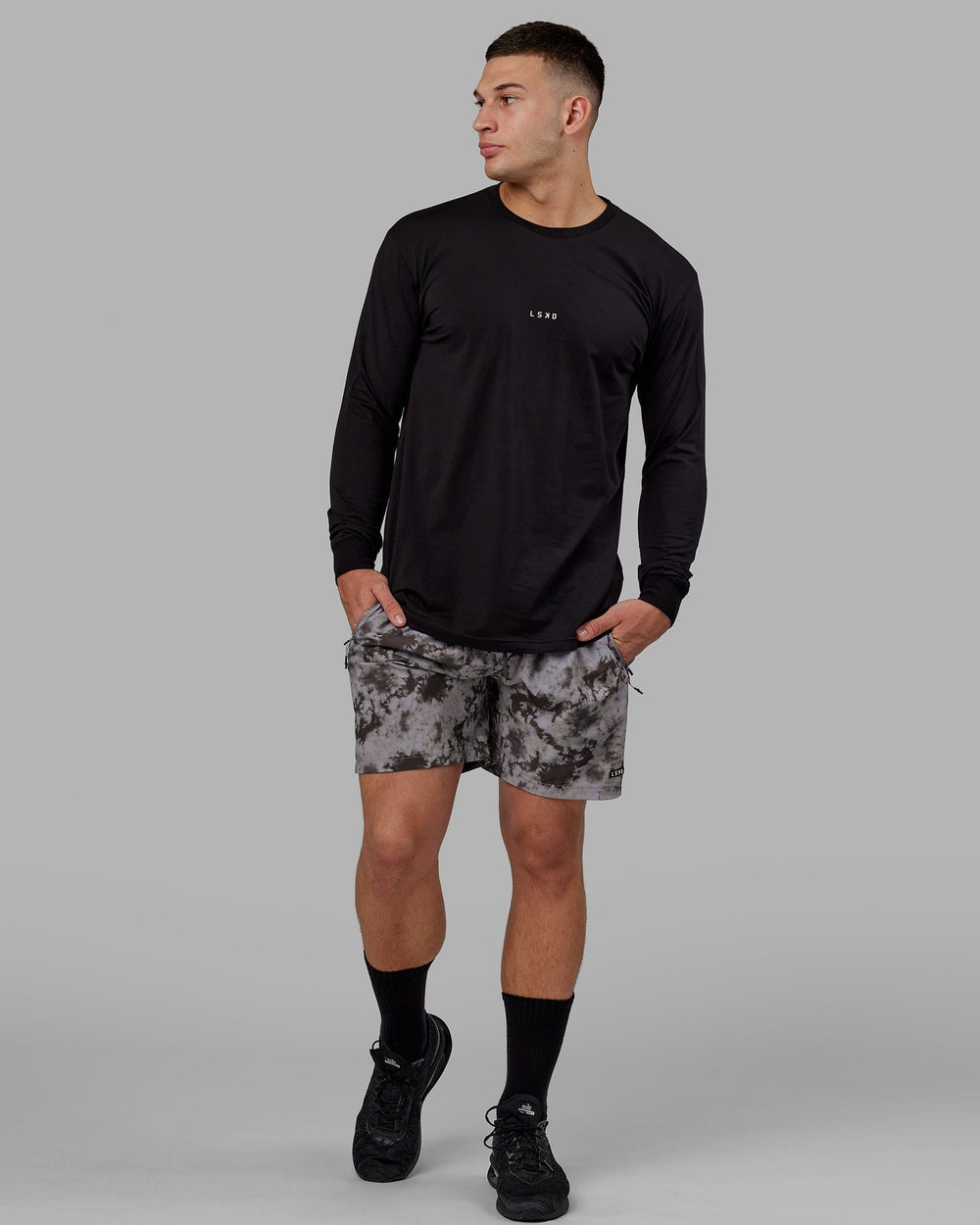 Man wearing Base FLXCotton LS Tee - Black