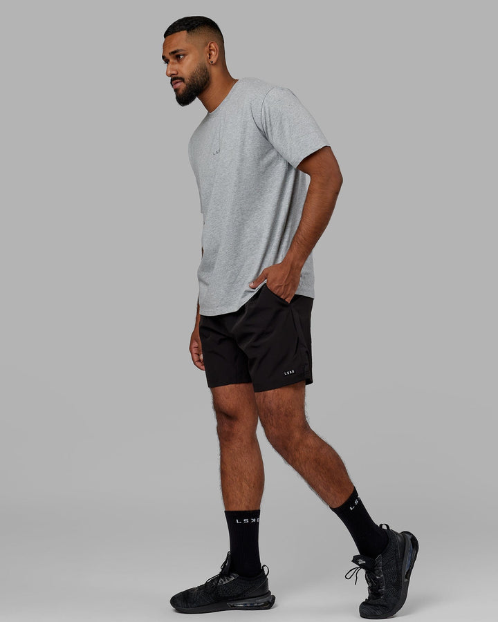 Man Wearing Base FLXCotton Tee - Lt Grey Marl