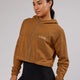 Woman wearing Bridge Zip Through Hoodie - Camel