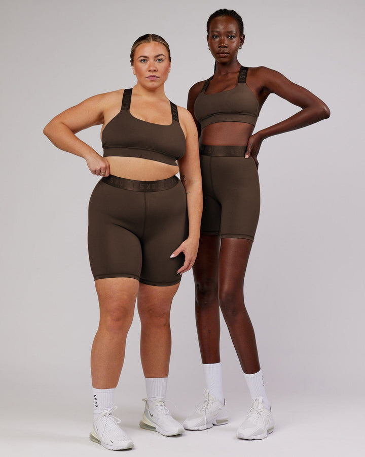 Woman size large and woman size small wearing Competition Mid Short Tight - Walnut