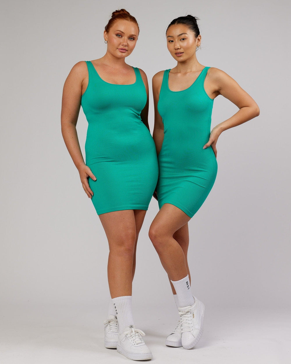 Woman wearing Street Seamless Rib Dress - Hyper Teal