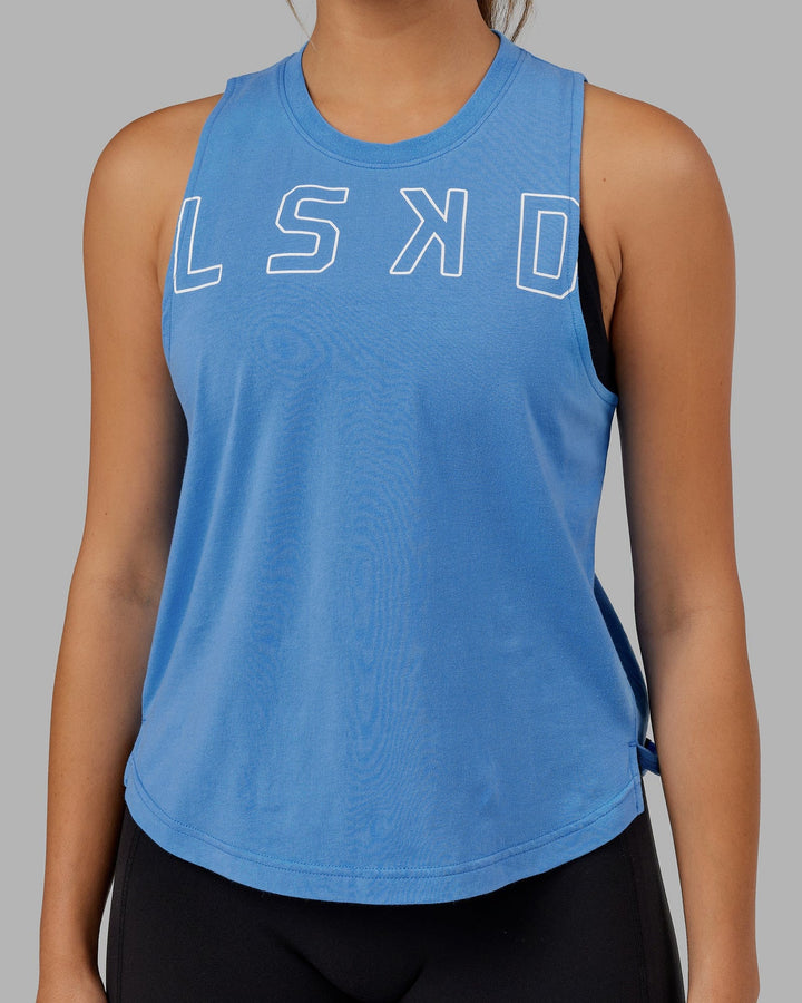 Woman wearing Expand FLXCotton Tank - Azure Blue-White