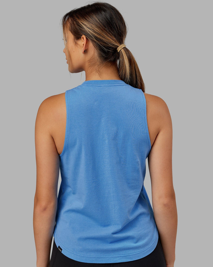 Woman wearing Expand FLXCotton Tank - Azure Blue-White