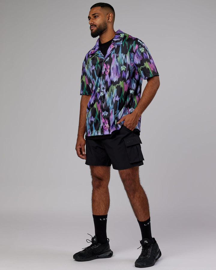 Man wearing Expression Short Sleeve Mesh Shirt - Hyper Floral Black