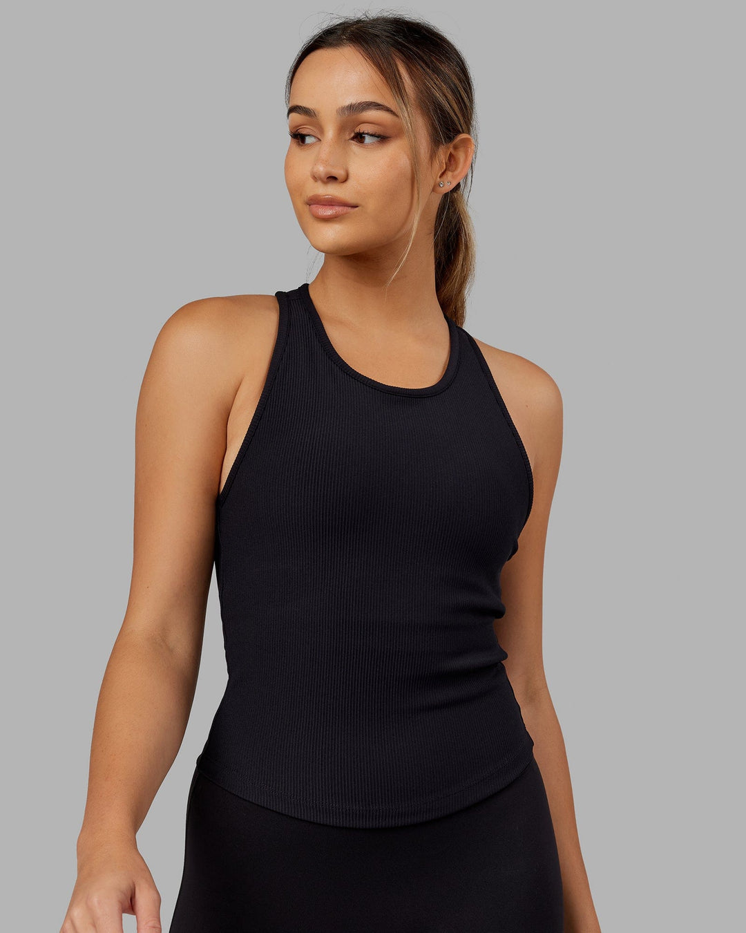 Flow Ribbed Shelf Bra Performance Tank - Black