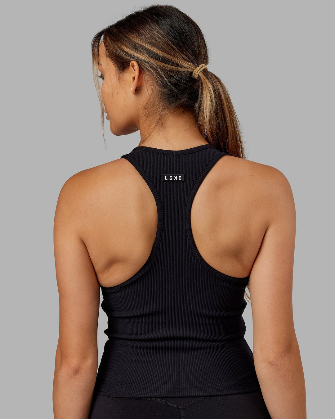 Fitted Tank w/ Built-In Bra - Black Rib Texture