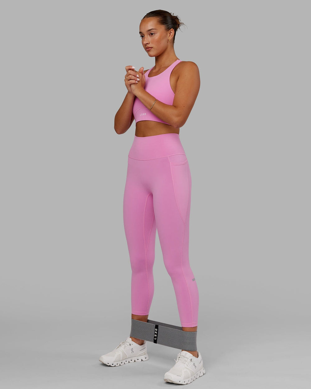 Woman Wearing Fusion 7/8 Length Tight - Spark Pink