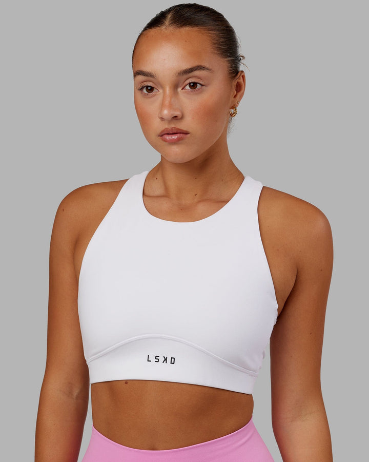 Woman Wearing Fusion Sports Bra - White