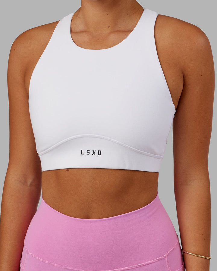 Woman Wearing Fusion Sports Bra - White