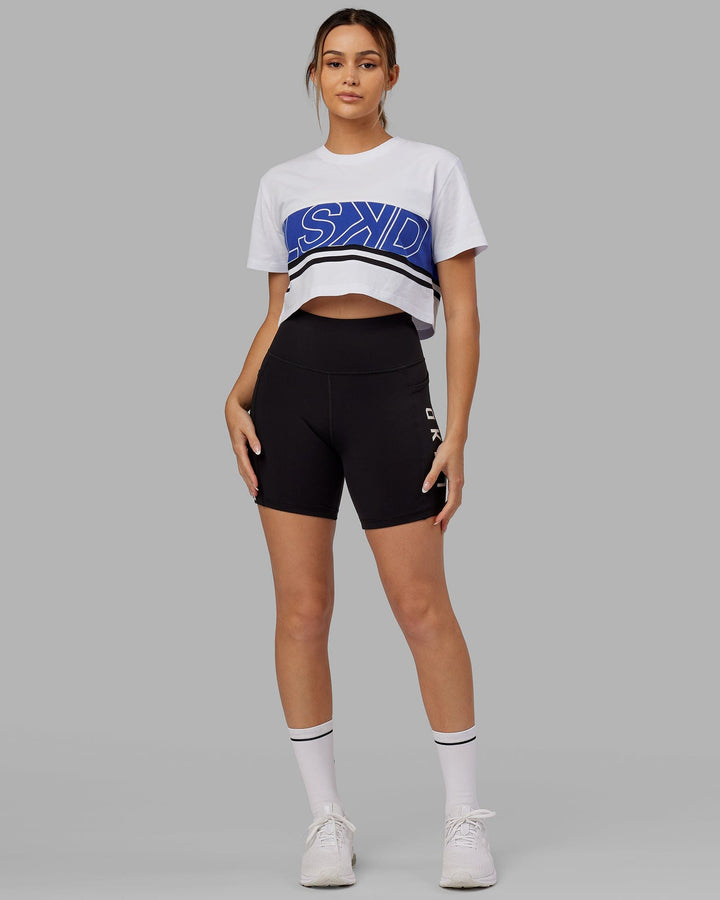 Woman wearing Line-Up Cropped Tee - White-Power Cobalt