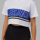 Woman wearing Line-Up Cropped Tee - White-Power Cobalt