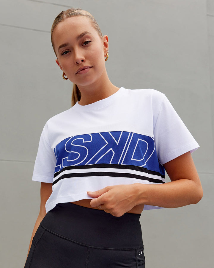 Line-Up Cropped Tee - White-Power Cobalt