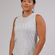 Woman wearing Luna Tank - Lt Grey Marl-White