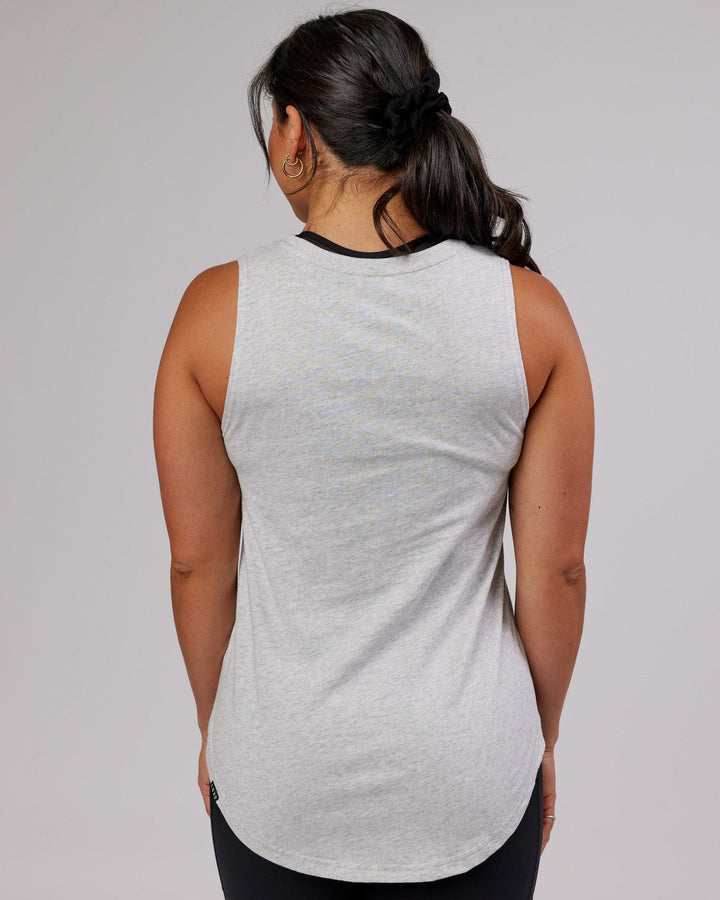 Woman wearing Luna Tank - Lt Grey Marl-White