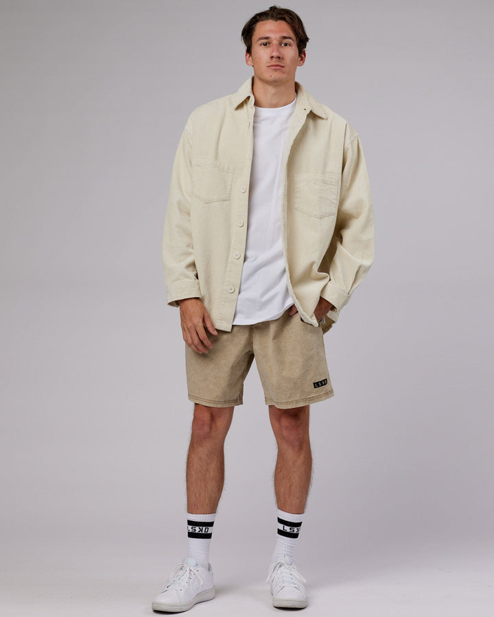 man wearing Unisex Iconic Cord Shacket - Bone