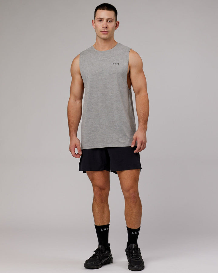 Man wearing Perform VapourFLX Muscle Tank - Light Grey Marl