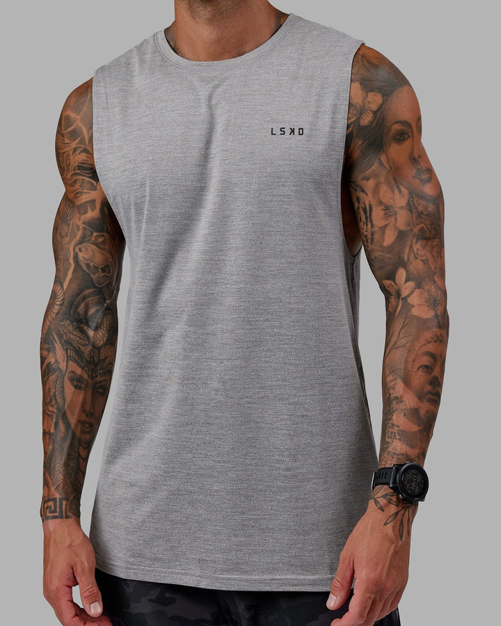 Man wearing Perform VapourFLX Muscle Tank - Light Grey Marl
