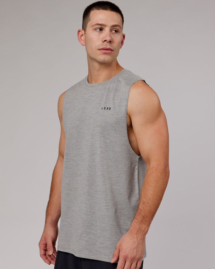Man wearing Perform VapourFLX Muscle Tank - Light Grey Marl