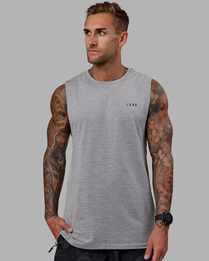 Man wearing Perform VapourFLX Muscle Tank - Light Grey Marl