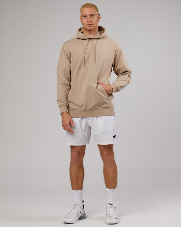 Man wearing Unisex Perimeter FLXFleece Hoodie - Taupe