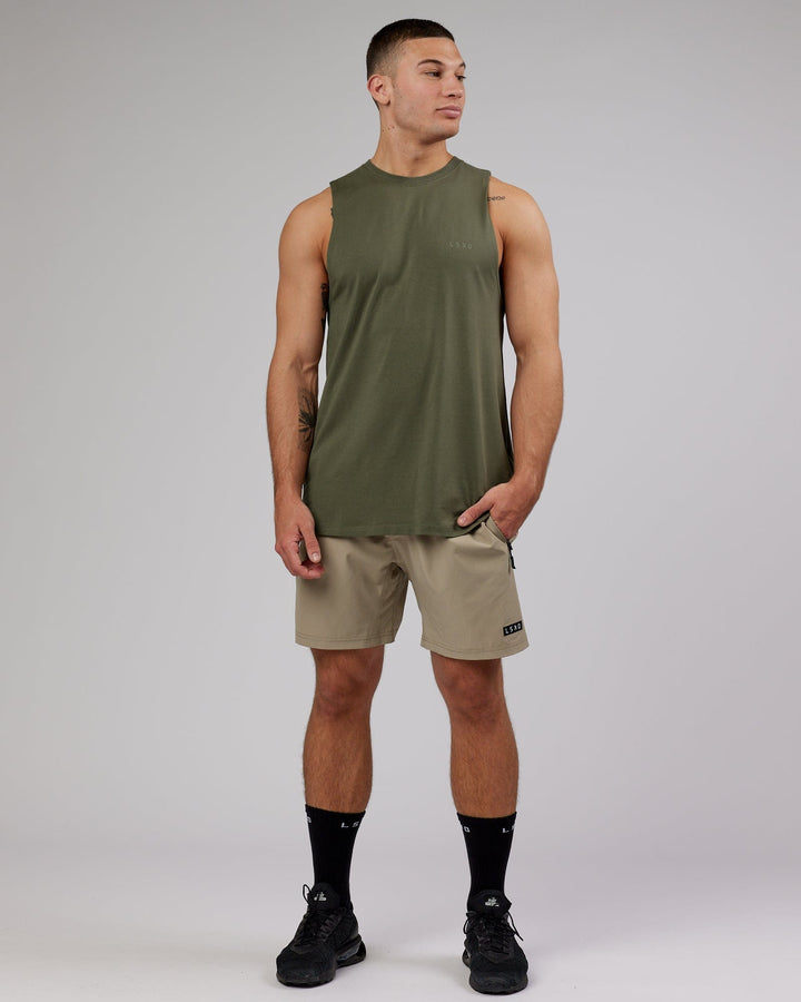 Man wearing PimaFLX Tank - Olive Fade