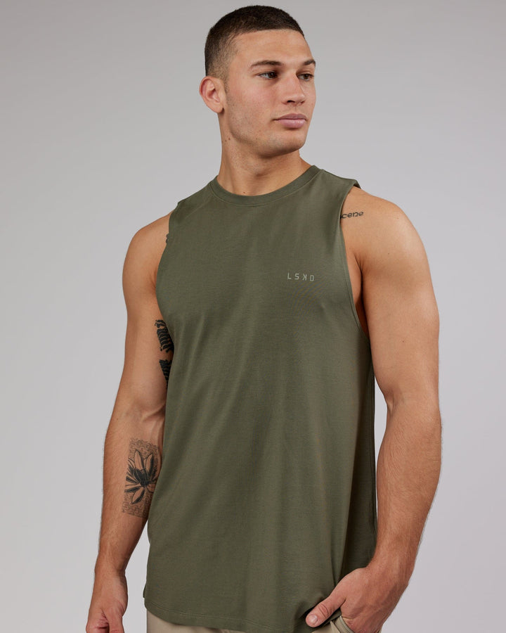 Man wearing PimaFLX Tank - Olive Fade